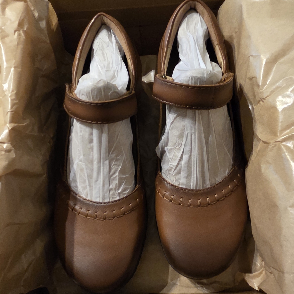 Earth Brown Leather Wedge Mary Janes